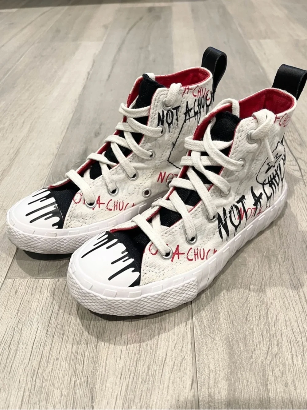Graphic High-Top Sneakers “Not A Shoe” Street Style Canvas Shoes Black/White/Red